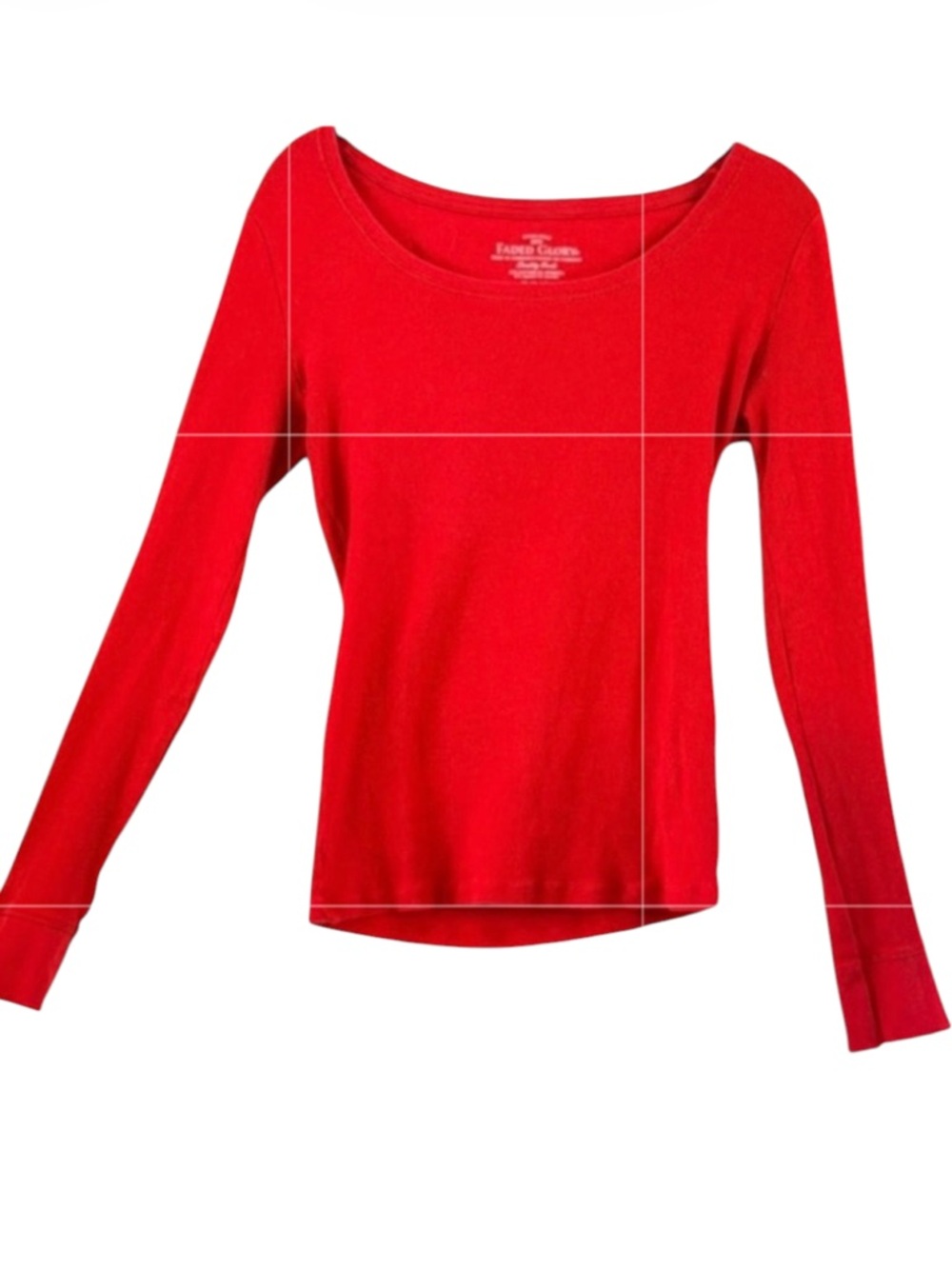 Faded Glory Red Ribbed Scoop Neck Long Sleeve Top Basic Layering Tee M 8-10